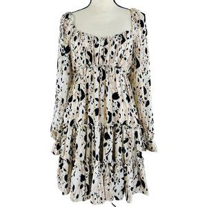 Buddy Love Chiffon Tiered Short White Black Tan Empire Waist Mini Dress Size S